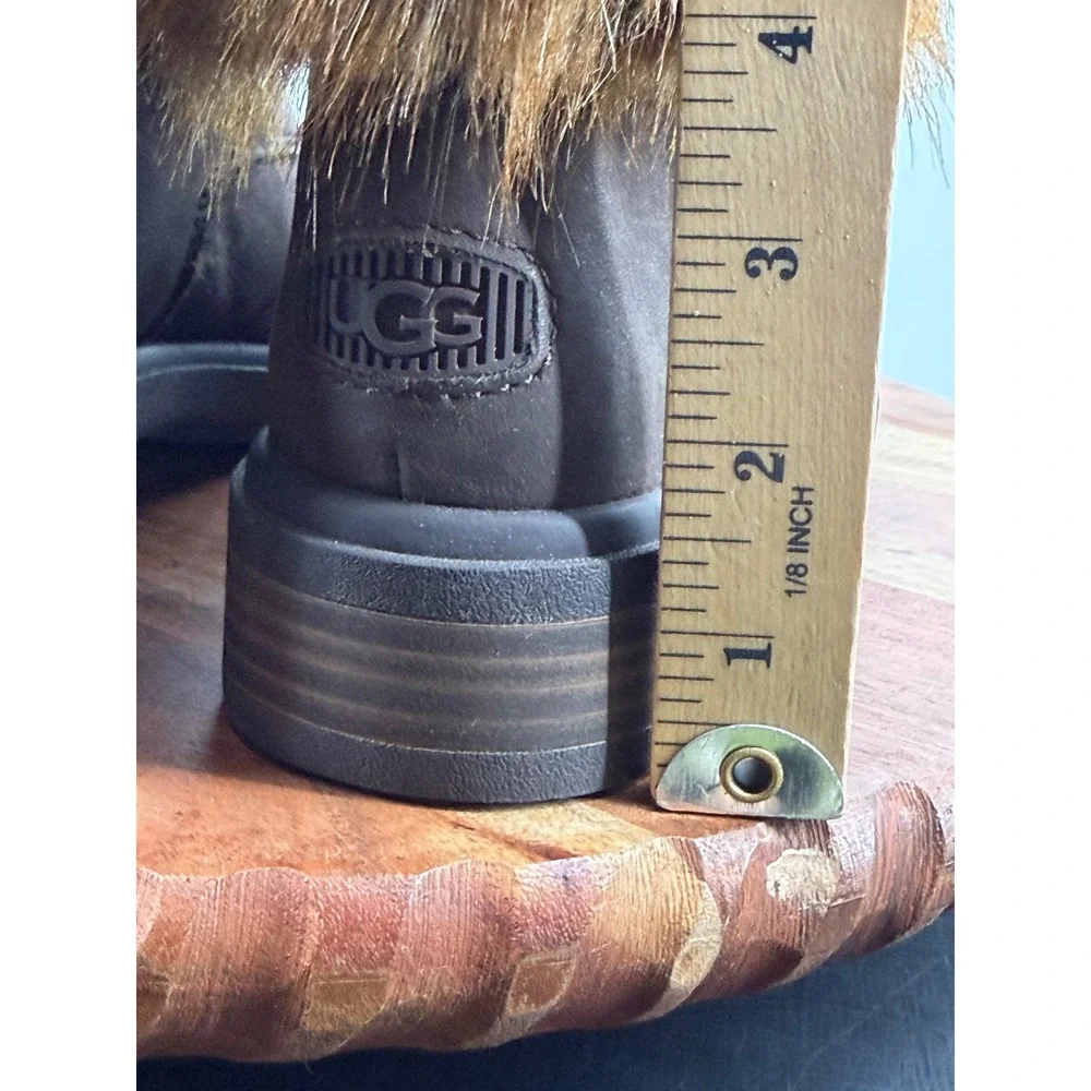 UGG Harrison lace tipped Mid Boot sz 9 Brown Faux Fur Waterproof Suede 1123289